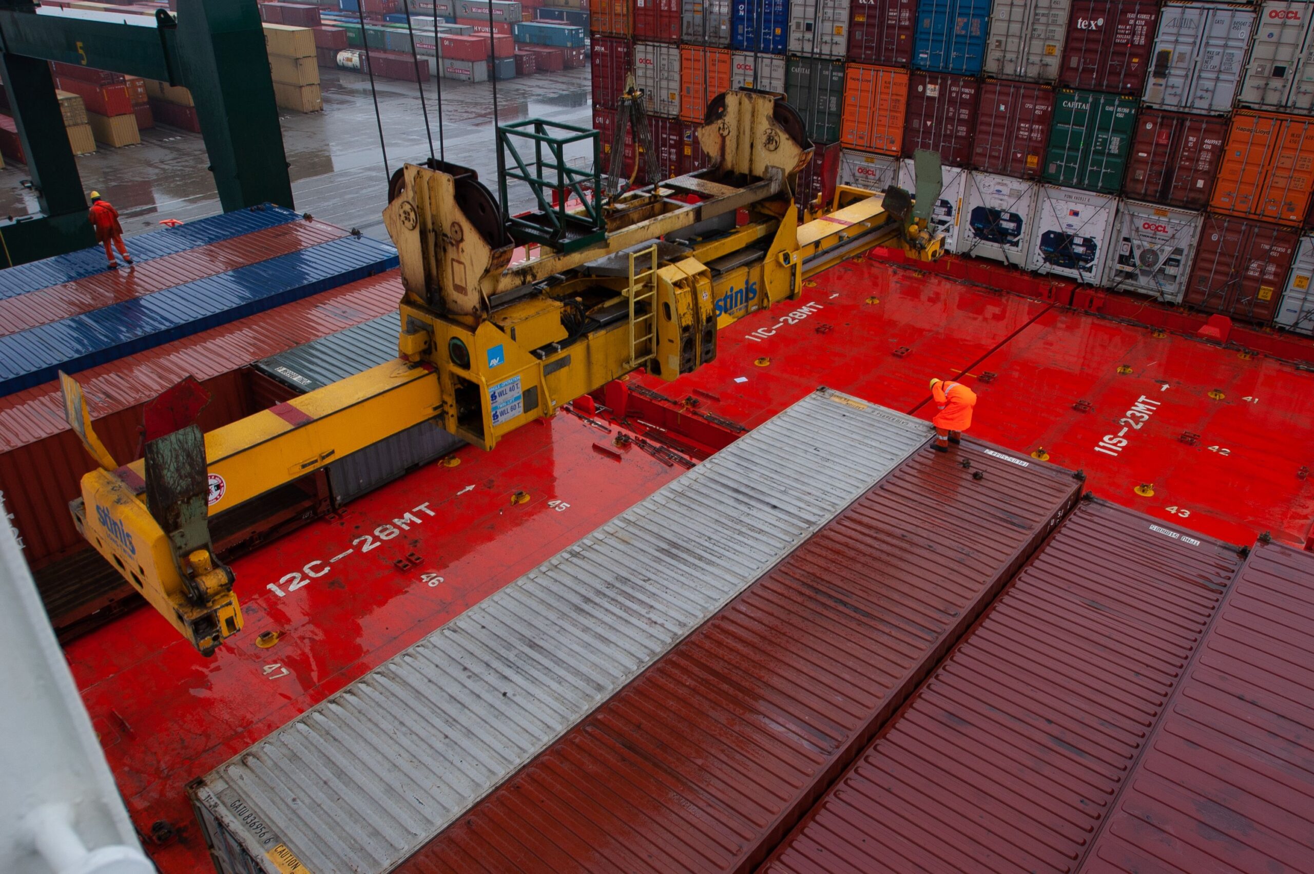 Industrial diesel forklift ACE AF 40D in an Indian warehouse stockyard.